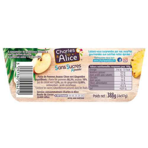 Charles & Alice Compotes Ananas Gingembre 4 x 97g