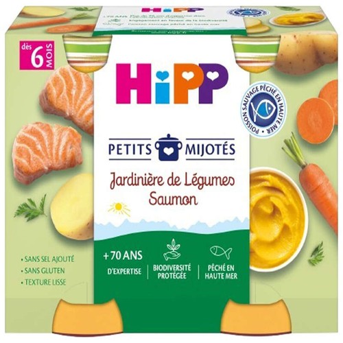 Hipp Petits mijotés jardinière de légumes saumon - dès 6 mois - 2x190g