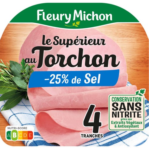 Fleury Michon Le Torchon Jambon  -25% De Sel x4