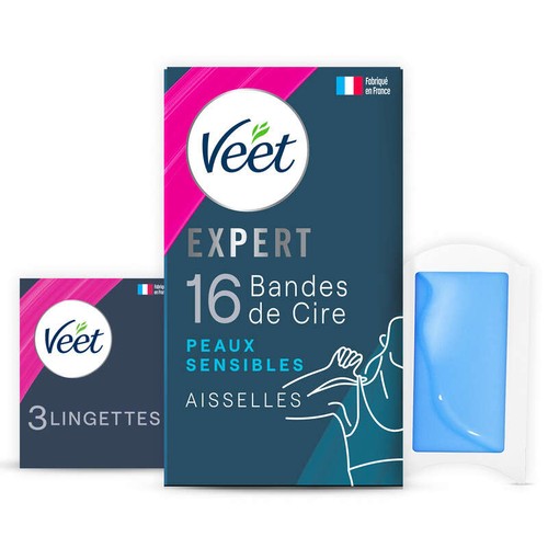 Veet Expert Bandes de cire froide Aiselles Peaux sensibles x16