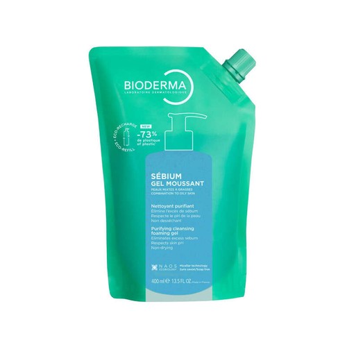 Bioderma Sébium Gel moussant nettoyant purifiant visage peau grasse Ecorecharge 400ml