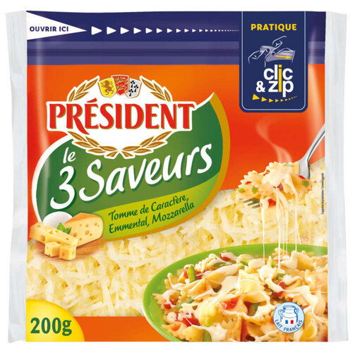 Président Le 3 Saveurs Râpé : Tomme, Emmental & Mozzarella 200g