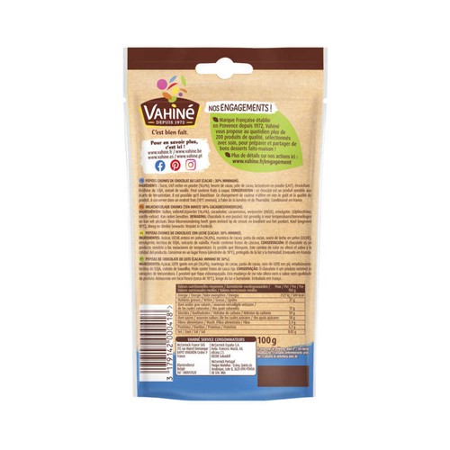 Vahiné Maxi Pépites De Chocolat Au Lait 100g