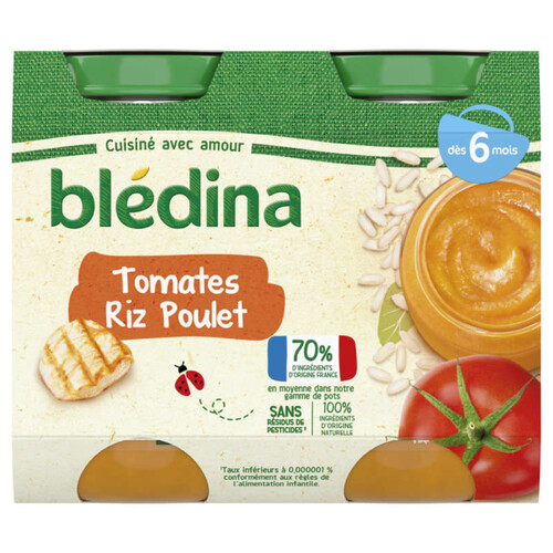 Blédina Pots Tomates Riz Poulet dès 6 mois 2x200g