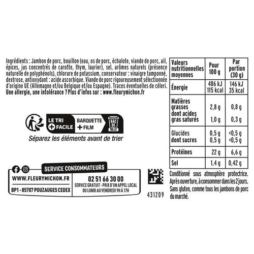 Fleury Michon Le Tranché Fin Jambon Dégustation -25% De Sel x4