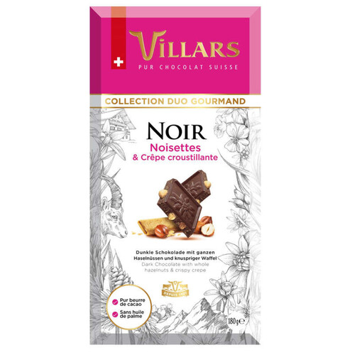 Villars Chocolat Noir Noisettes & Crêpe Croustillantes180g