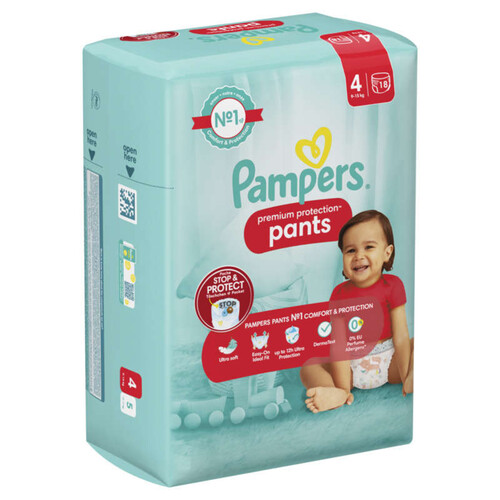 Pampers Couches-Culottes Premium Protection Taille 4, 18 Couches, 9kg - 15kg