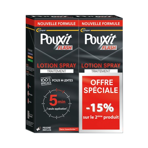 Pouxit Flash Lotion anti-poux et lentes 2x150ml