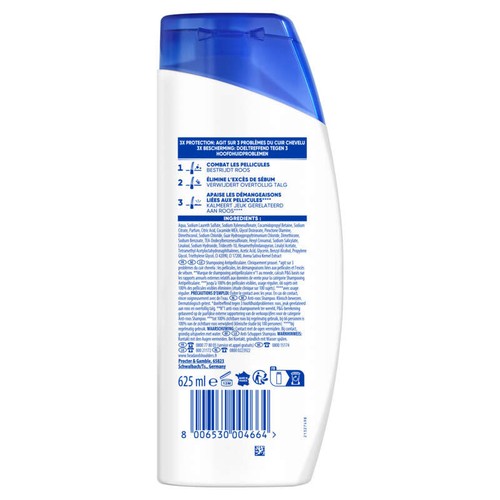 Shampooing antipelliculaire Head & Shoulders Classic 625ml. Agit contre les pellicules, le sébum et les démangeaisons