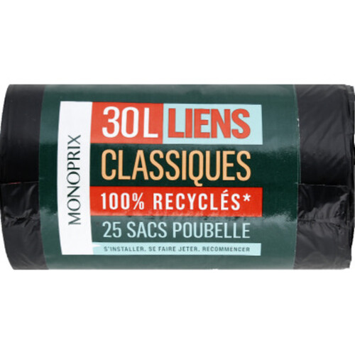Monoprix Sacs Poubelle Liens Classiques 100 Recyclés 30L