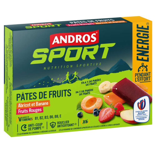 Andros Sport Pate de Fruits Abricot et Banane & Fruits rouges x6
