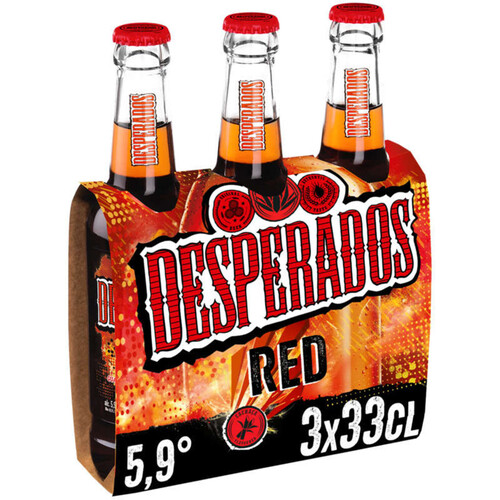 Desperados Red Bière aromatisée au spiritueux Cachaça, Fruits rouges & Guarana 3x33cl