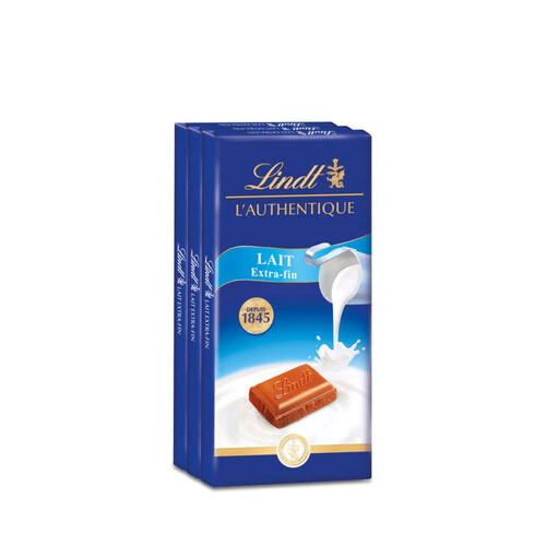 Lindt Tablette de chocolat Lait Extra Fin 3x100g