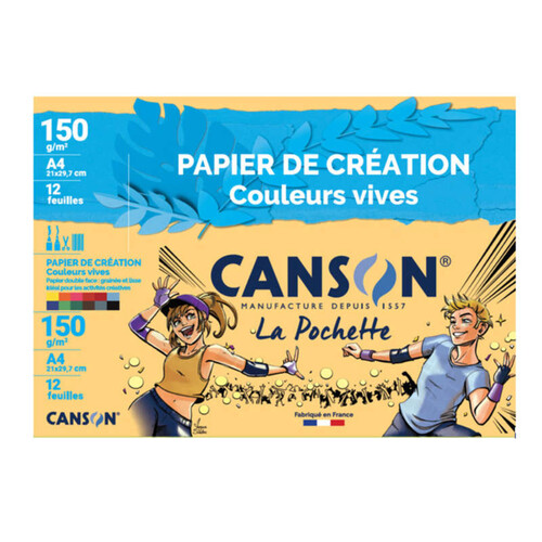 Canson Papier De Création, Couleurs Vives, A4, 12 Feuilles, 150Gr/M²