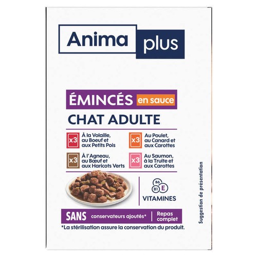 Casino Anima Plus Emincés en Sauce Chat Adulte x12 Pochons - 1200g
