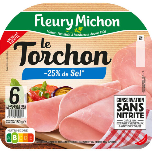 Fleury Michon Jambon Le Torchon -25% De Sel X6