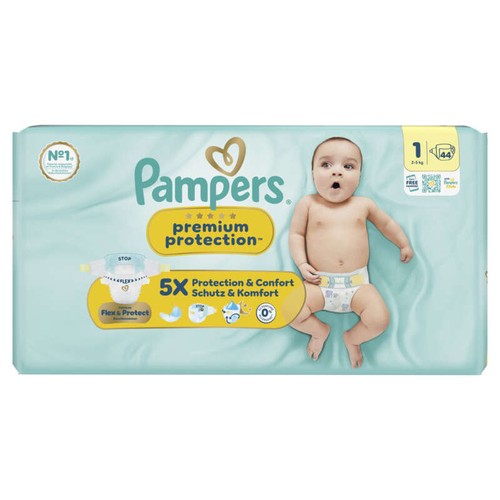 Pampers Premium Protection Taille 1, 2kg-5kg, 44 Couches