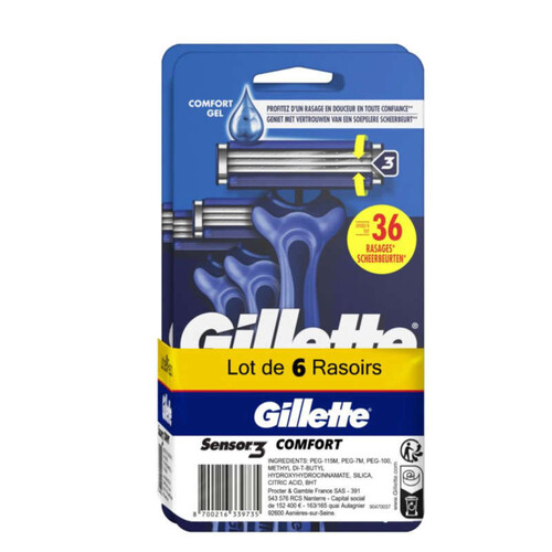 Gillette Rasoir Sensor3 Jetable Confort x6