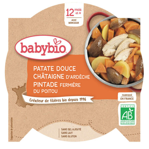[Par Naturalia] Babybio Assiette Patate Douce, Châtaigne et Pintade 12M 230g Bio