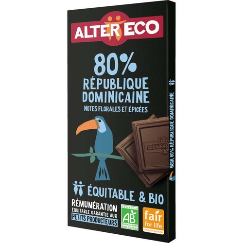 Alter Eco Chocolat Noir République Dominicaine 80% Bio 100g