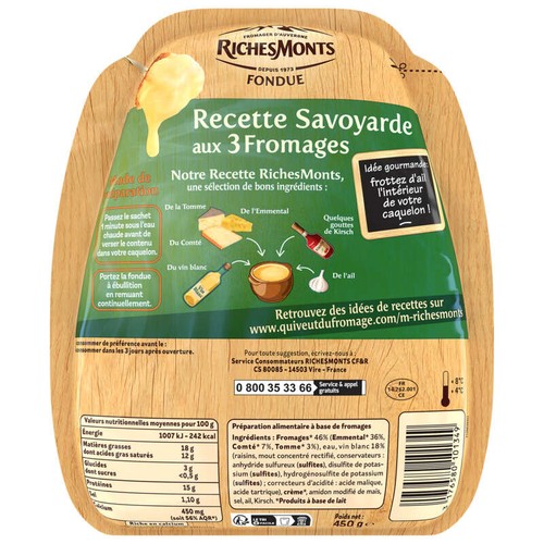 RichesMonts Fondue savoyarde aux 3 fromages (tomme, emmental et conté) 450g