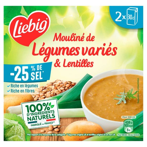 Liebig Mouliné de Légumes variés & lentilles -25% de sel 2x30cl