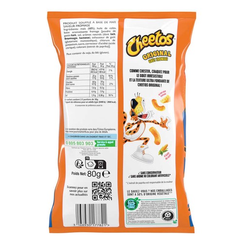 Cheetos Original Biscuits Apéritifs Soufflés Goût Fromage 80g