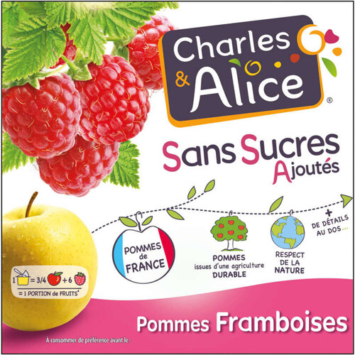 Charles & Alice Dessert pomme framboise sans sucres ajoutés 4x100g