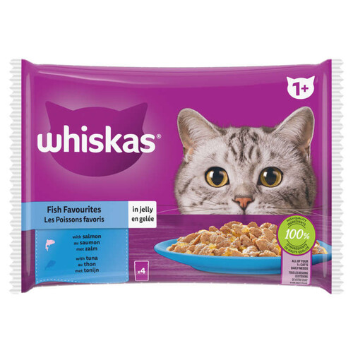 Whiskas sachets fraîcheur poissons favoris en gelée pour chat adulte 4x 85g