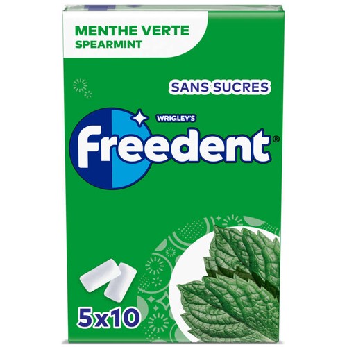 Freedent Chewing-gum Menthe Verte Sans Sucres 5x10 Dragés 70g