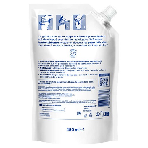 Sanex Gel Douche Derma Care Kids Doypack 450ml