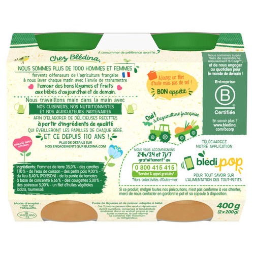 Blédina Petits légumes Pommes de terre Lieu 2x200g