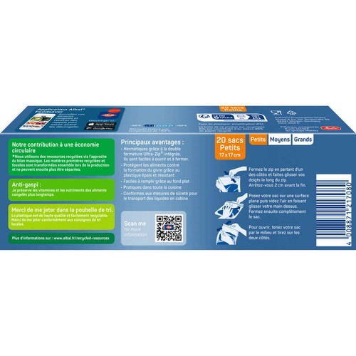 Albal Sacs Congélation Ultra Zip Fermeture Zip 20x1L