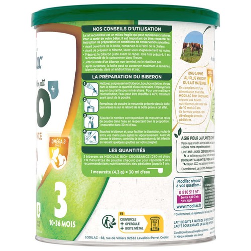 Modilac Lait infantile en poudre Bio croissance 3 800g