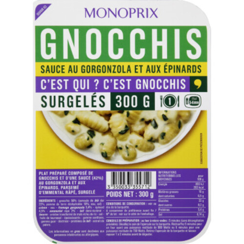 Monoprix Gnocchis à la Sauce Gorgonzola et aux Epinards 300g
