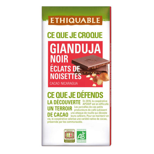 Ethiquable Gianduja Noir Eclats De Noisettes & Equitable Bio 100G