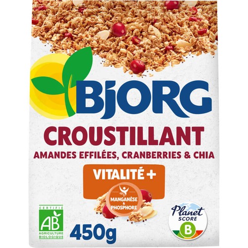 Bjorg croustlant amandes effilées cranberries & chia 450g