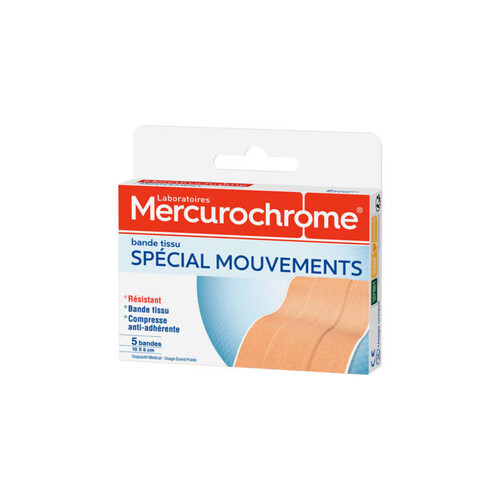 Mercurochrome Bande Tissu Ultra-Extensible Pansement Antiseptique X5