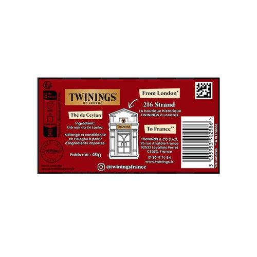Twinings Thé de Ceylan Scotland 20 Sachets 40g