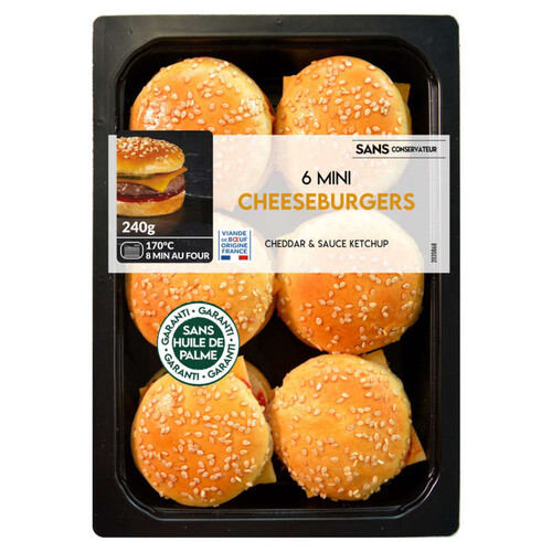 Mix Mini Cheeseburgers Boeuf Charolais Cheddar & Sauce Ketchup x6 240g