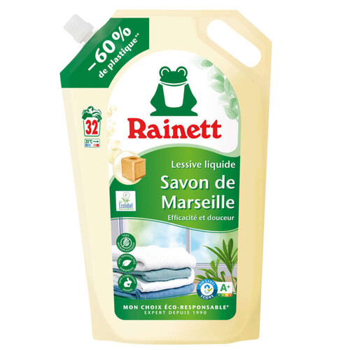 Rainett Lessive Liquide Savon de Marseille 32 Lavages 1,6L