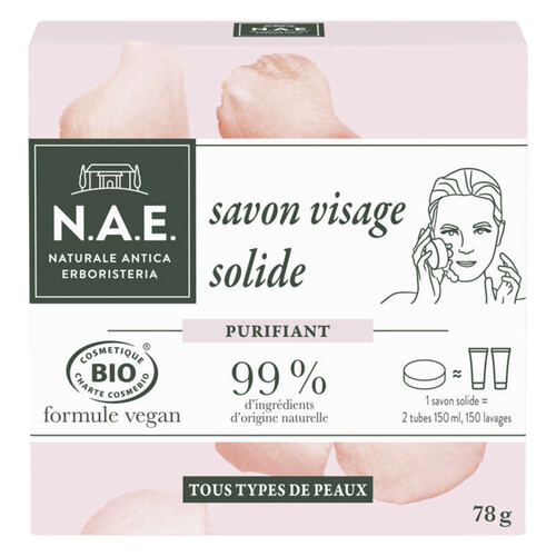 N.A.E. Savon Nettoyant Visage Solide Purifiant Formule Vegan Bio 78G