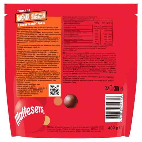Maltesers Bille Croquante Enrobée de Chocolat au Lait pochon 400g