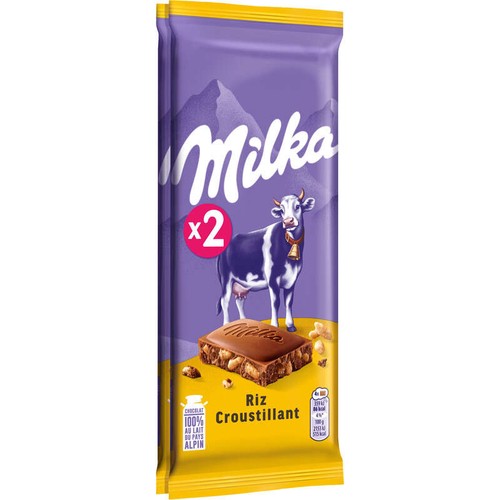 Milka Tablette Chocolat Au Lait Et Au Riz Croustillant 2x100g