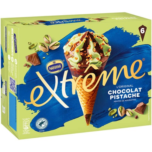 Nestlé Cônes Extrême Chocolat Pistache pépites de Nougatine 6x71g