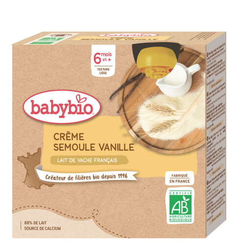 Babybio crème semoule vanille bio 6M le pack de 4x85g.