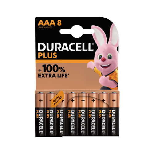 Piles Alcalines Aaa Duracell Plus, 1.5V Lr03 Mn2400, Paquet De 8