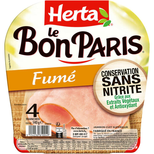 Herta Le Bon Paris jambon fumé conservation sans nitrite 4x