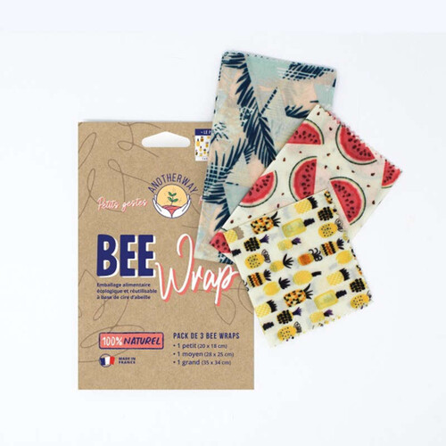 Anotherway Bee Wrap Emballage Alimentaire Réutilisable Pack X3 Taille S-M-L
