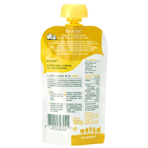 [Par Naturalia]  Good Goût Compote à Boire Dès 6 mois Goût Banane Bio 120g